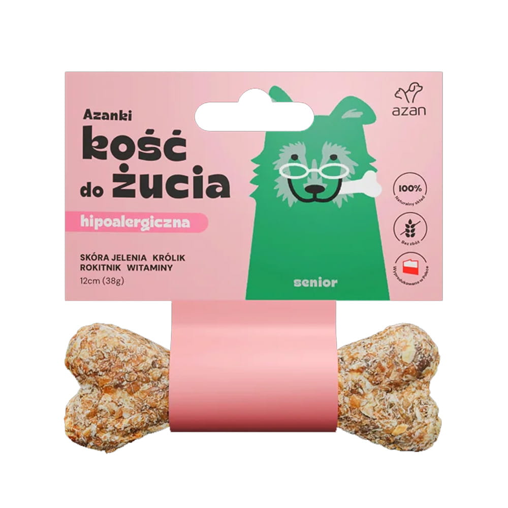 AZANKI Kość do żucia SENIOR ze skóry jelenia z królikiem 12cm 3sz